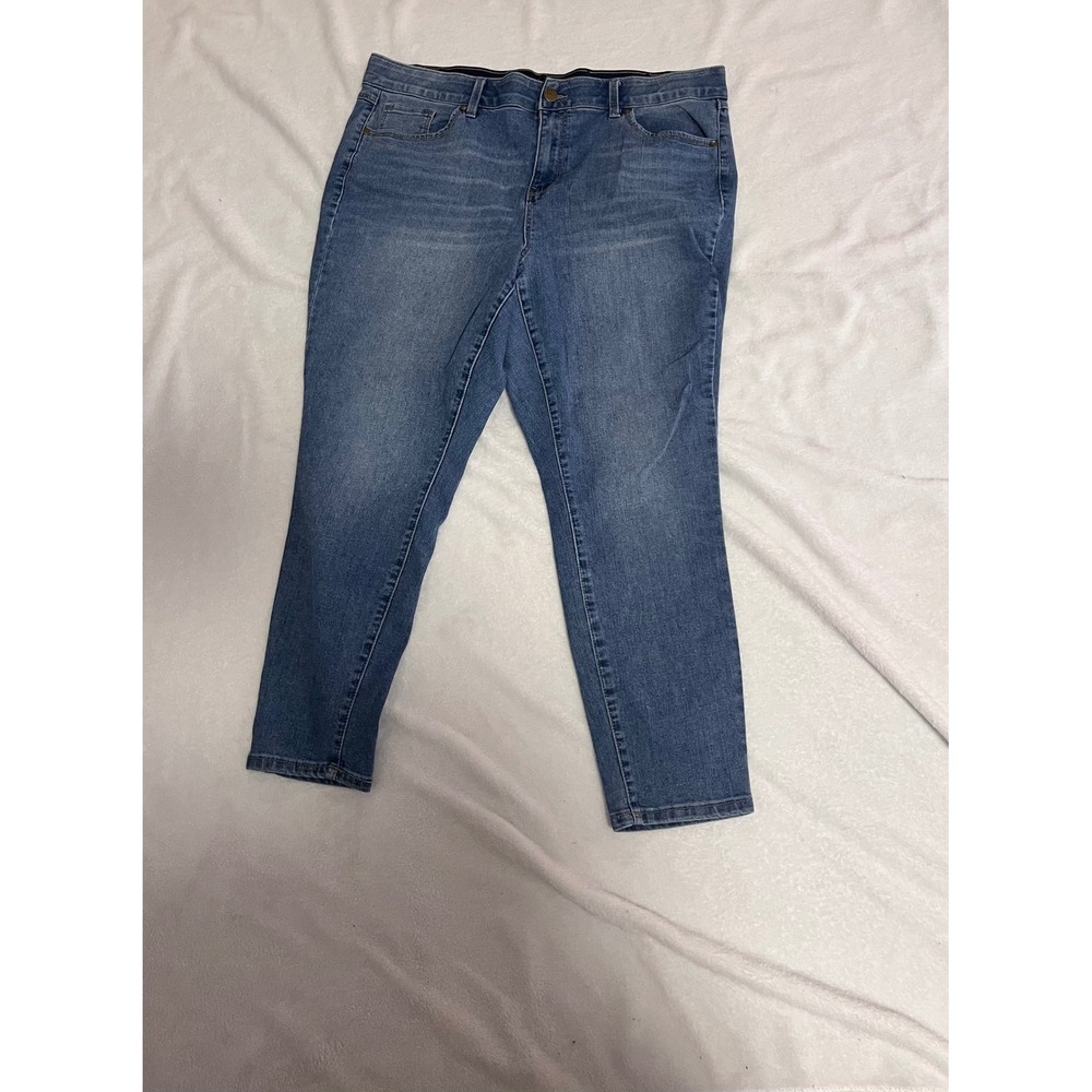 d.jeans New York Womens 16W Medium Wash Skinny Denim Jeans Elastic Waistband